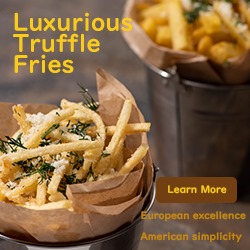 Advertisement banner with a cup of truffle fries
